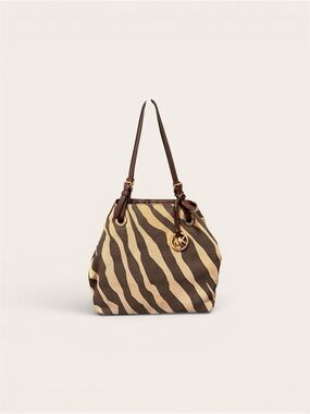 Michael Kors Brown and Beige Zebra-Print Shoulder Bag